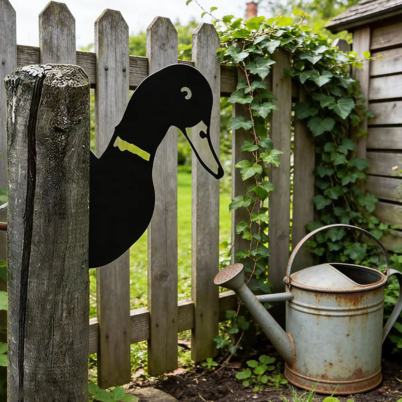 Peeking Duck Metal Garden Stake - Wrought Iron Yard Art, Outdoor Fence Ornament