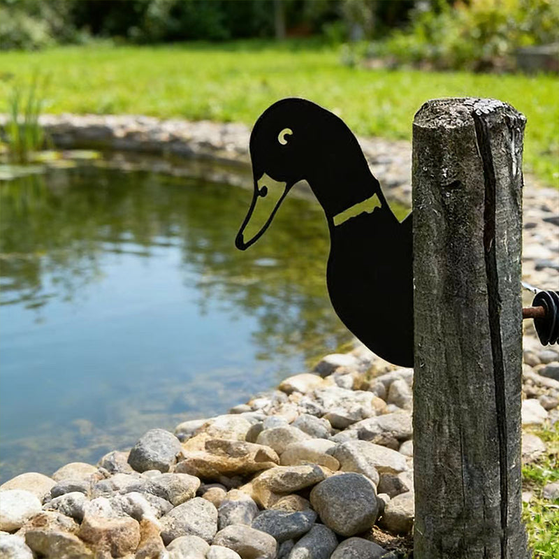 Peeking Duck Metal Garden Stake - Wrought Iron Yard Art, Outdoor Fence Ornament