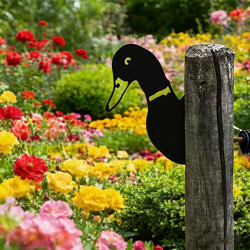 Peeking Duck Metal Garden Stake - Wrought Iron Yard Art, Outdoor Fence Ornament