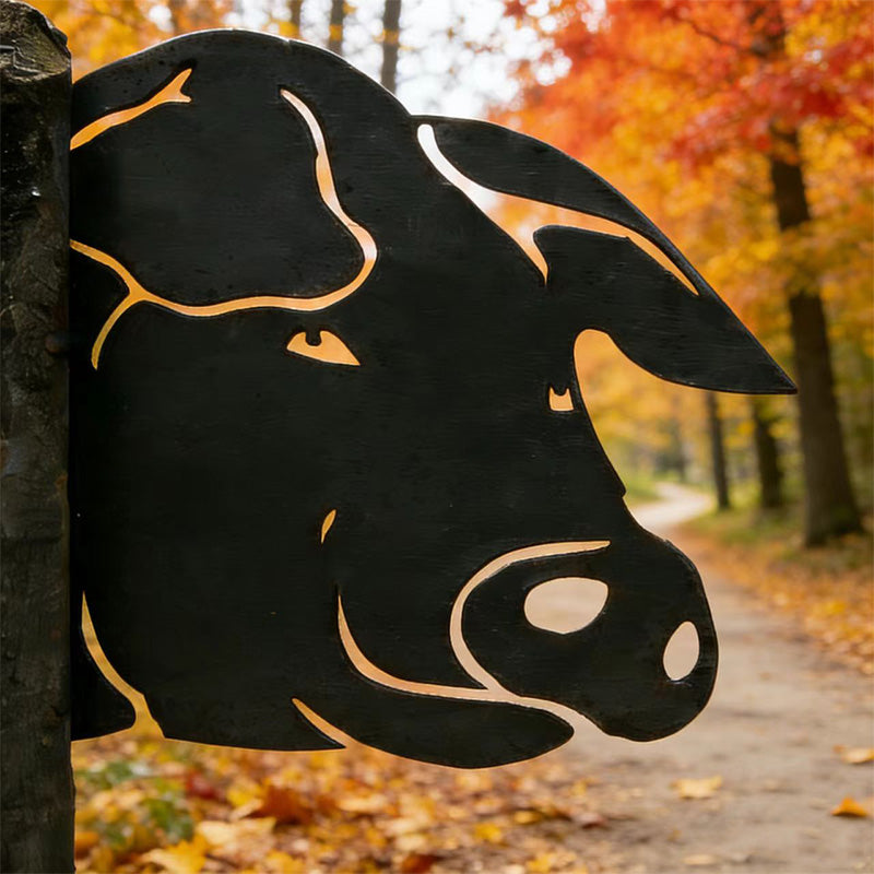 Peeking Pig Metal Garden Stake - Wrought Iron Yard Art, Outdoor Fence Ornament