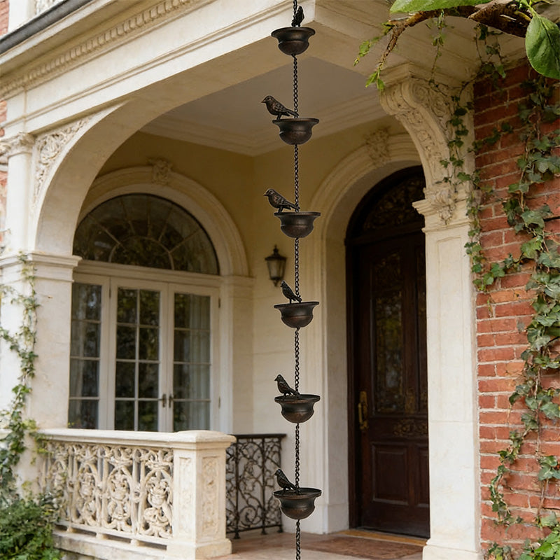 Premium Metal Craft Rain Chain Villa Bird Cup Drainage Chain Iron Art Bird Wind Chime Decor