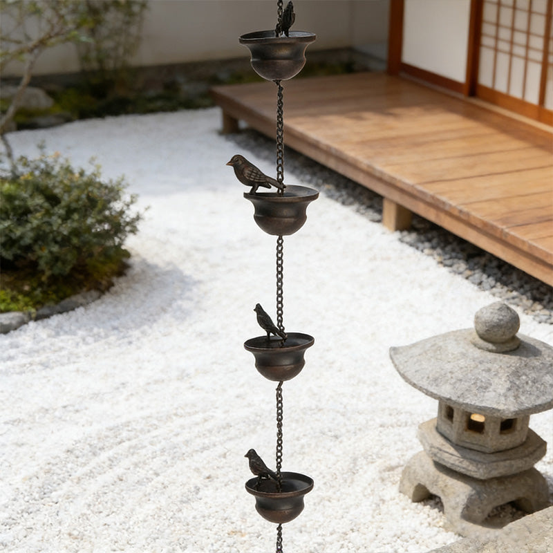 Premium Metal Craft Rain Chain Villa Bird Cup Drainage Chain Iron Art Bird Wind Chime Decor